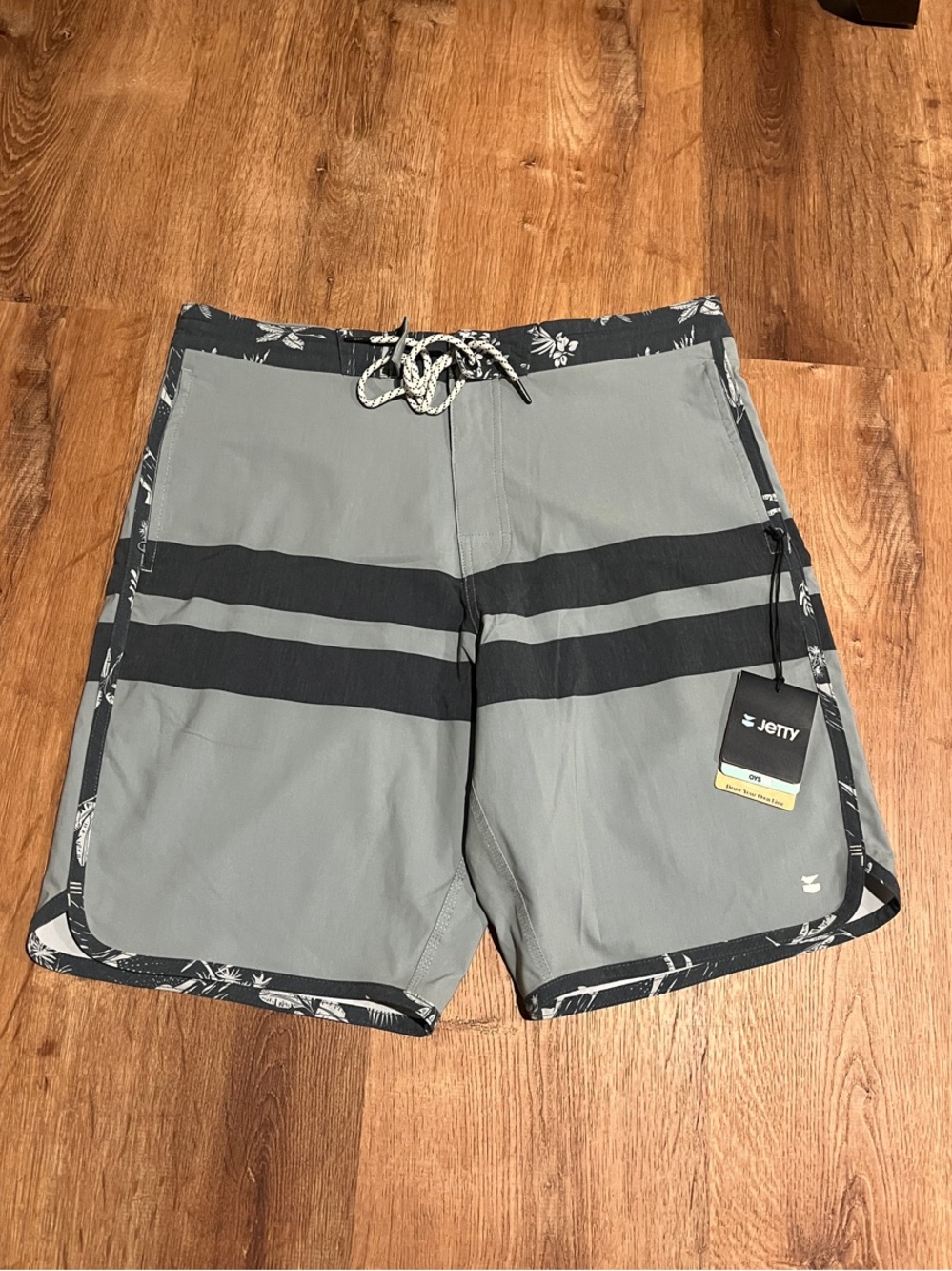 Men's Gray Hybrid Board Shorts with Black Stripe Accents